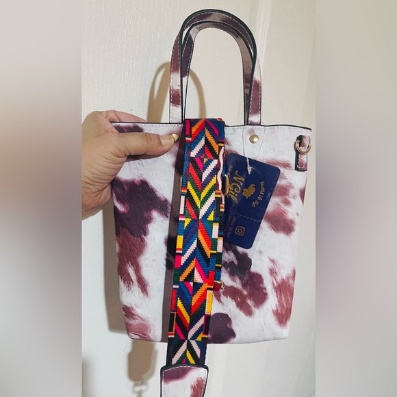 Adorable Cow Print Tote with colorful strap. - Picture 1 of 2